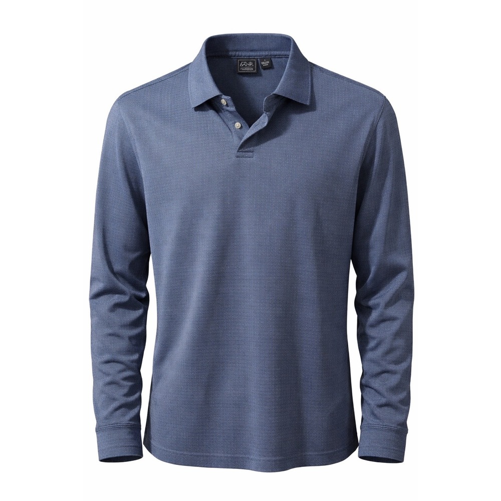 Jos A Bank Traveler Blue Long Sleeve Polo Shirt Mens L 100% Cotton Micro-Print